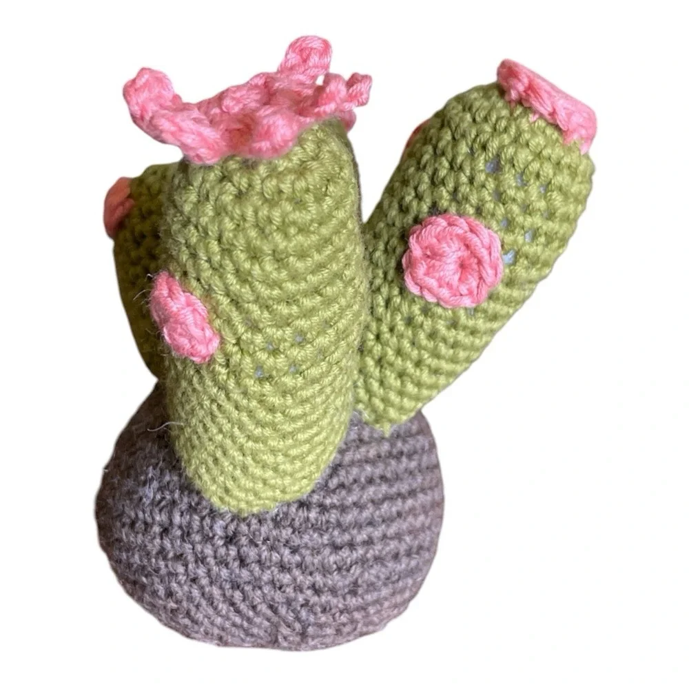 Handmade Crochet Blooming Cactus in Pot Succulent with Pink‎ Flowers Home Decor